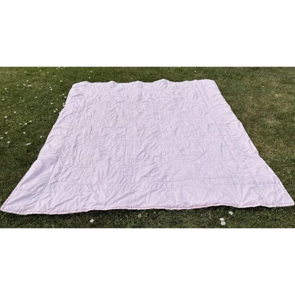 Vintage Handmade Hawaiian Pattern Patchwork Quilt Size 74x74 Pink M7